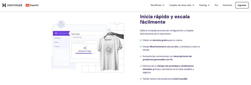 Landing page de hosting WooCommerce de Hostinger